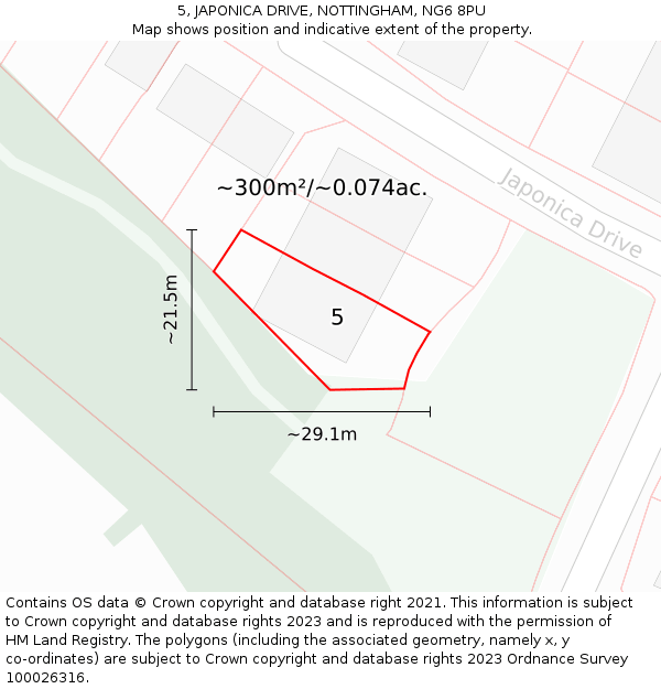 5, JAPONICA DRIVE, NOTTINGHAM, NG6 8PU: Plot and title map