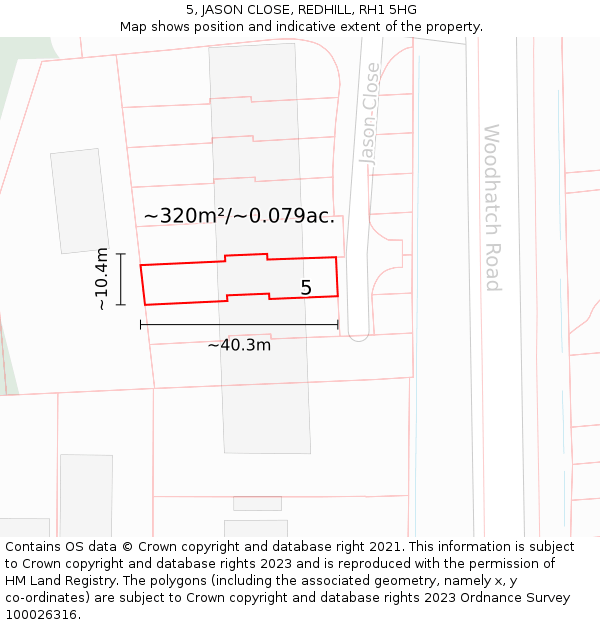 5, JASON CLOSE, REDHILL, RH1 5HG: Plot and title map