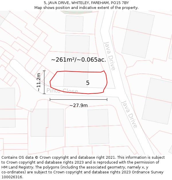 5, JAVA DRIVE, WHITELEY, FAREHAM, PO15 7BY: Plot and title map