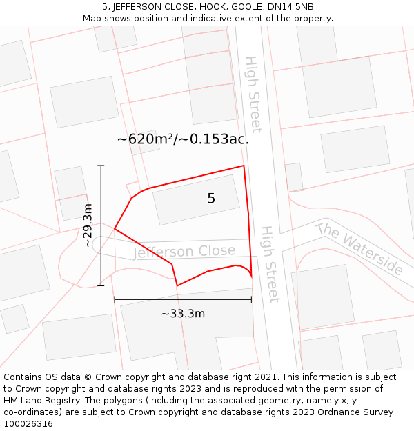 5, JEFFERSON CLOSE, HOOK, GOOLE, DN14 5NB: Plot and title map