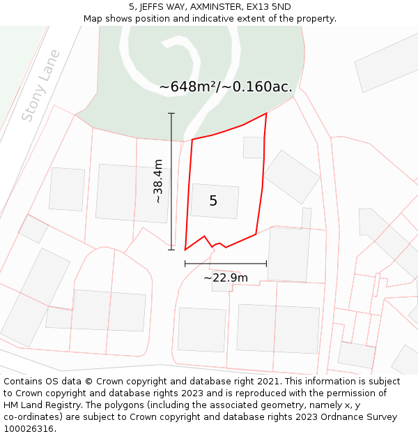 5, JEFFS WAY, AXMINSTER, EX13 5ND: Plot and title map