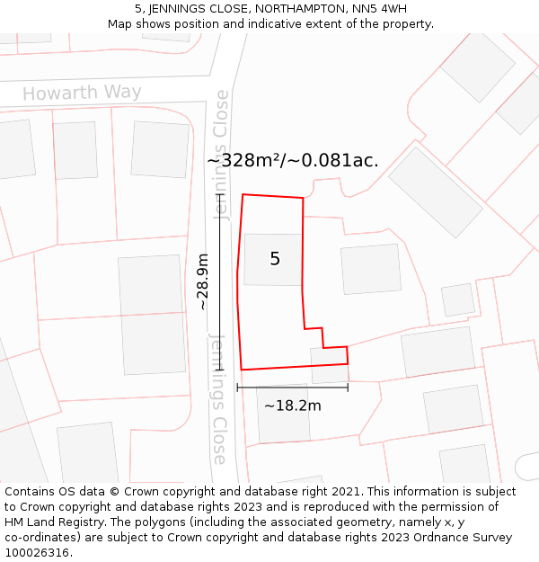 5, JENNINGS CLOSE, NORTHAMPTON, NN5 4WH: Plot and title map