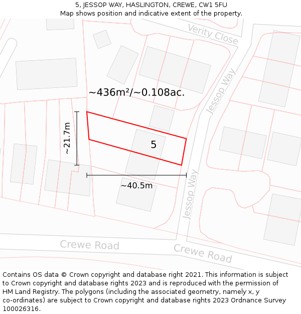 5, JESSOP WAY, HASLINGTON, CREWE, CW1 5FU: Plot and title map