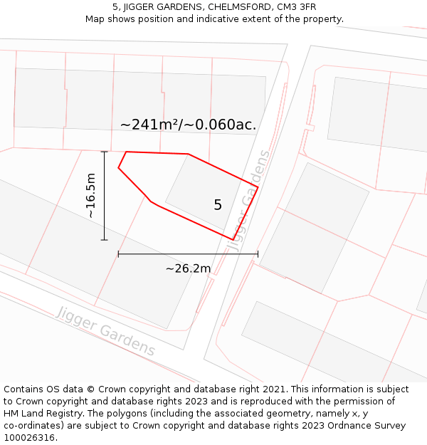 5, JIGGER GARDENS, CHELMSFORD, CM3 3FR: Plot and title map