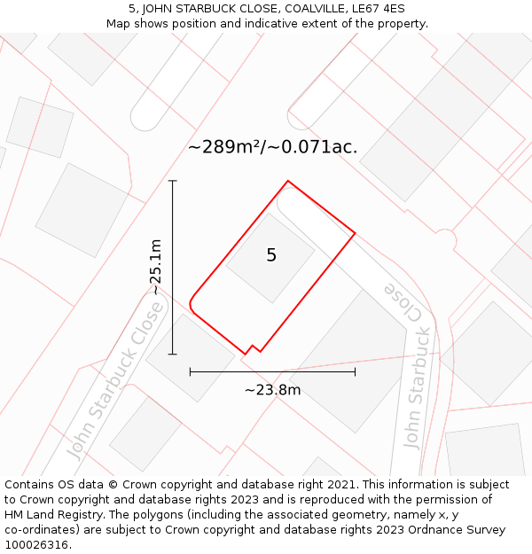 5, JOHN STARBUCK CLOSE, COALVILLE, LE67 4ES: Plot and title map