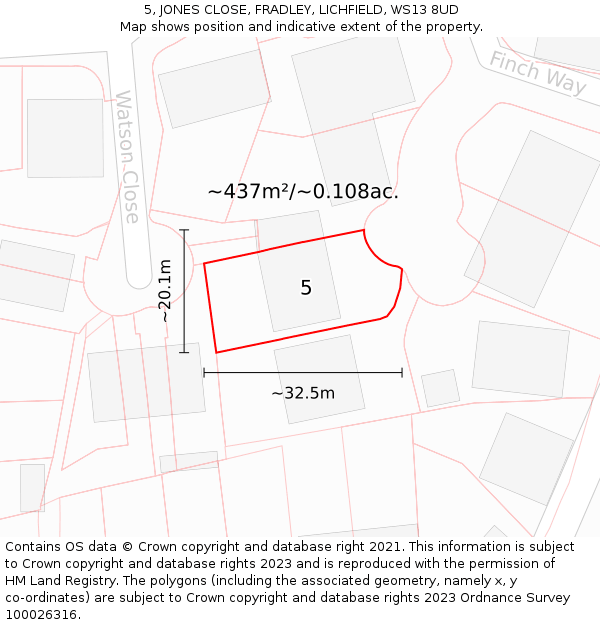 5, JONES CLOSE, FRADLEY, LICHFIELD, WS13 8UD: Plot and title map