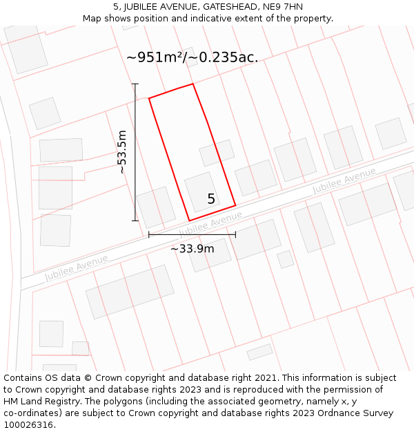 5, JUBILEE AVENUE, GATESHEAD, NE9 7HN: Plot and title map