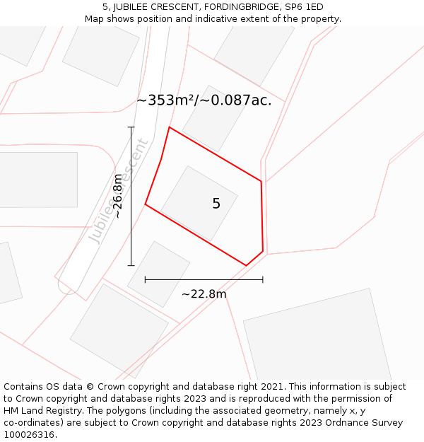 5, JUBILEE CRESCENT, FORDINGBRIDGE, SP6 1ED: Plot and title map