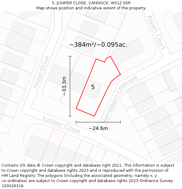 5, JUNIPER CLOSE, CANNOCK, WS12 0SR: Plot and title map