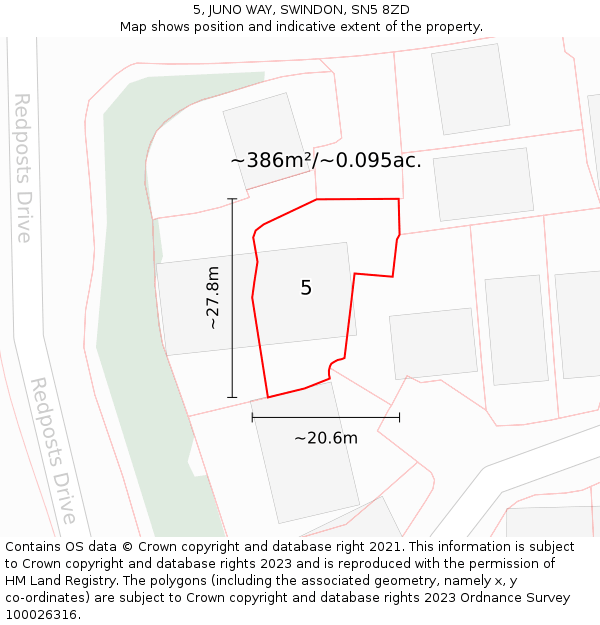 5, JUNO WAY, SWINDON, SN5 8ZD: Plot and title map