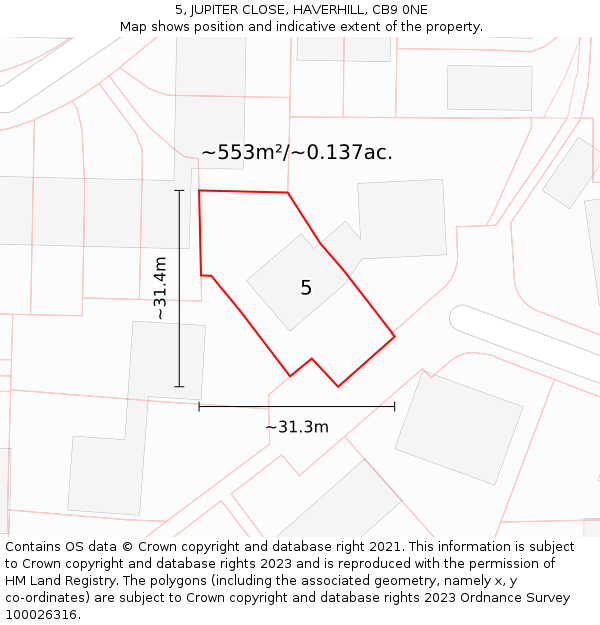 5, JUPITER CLOSE, HAVERHILL, CB9 0NE: Plot and title map