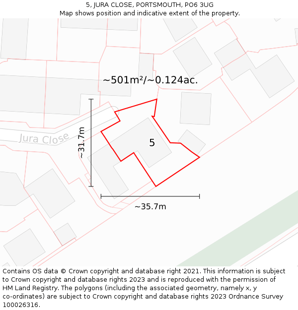 5, JURA CLOSE, PORTSMOUTH, PO6 3UG: Plot and title map