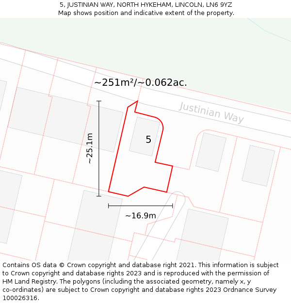 5, JUSTINIAN WAY, NORTH HYKEHAM, LINCOLN, LN6 9YZ: Plot and title map