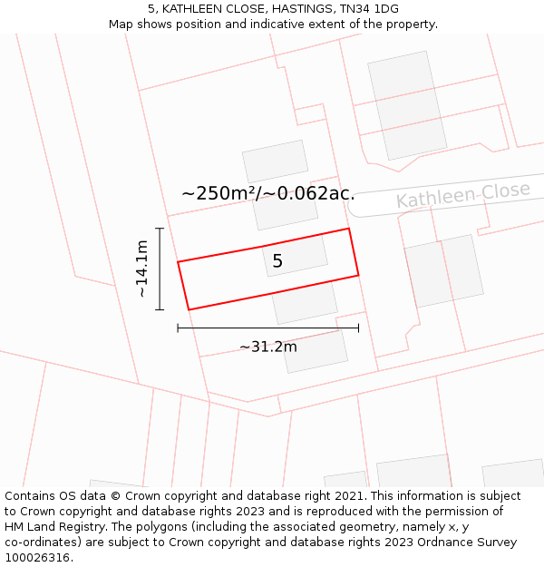 5, KATHLEEN CLOSE, HASTINGS, TN34 1DG: Plot and title map