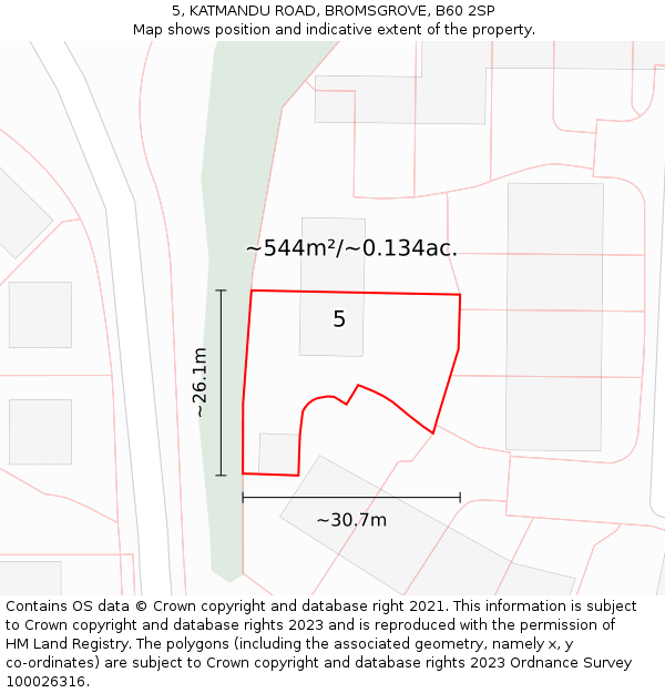 5, KATMANDU ROAD, BROMSGROVE, B60 2SP: Plot and title map