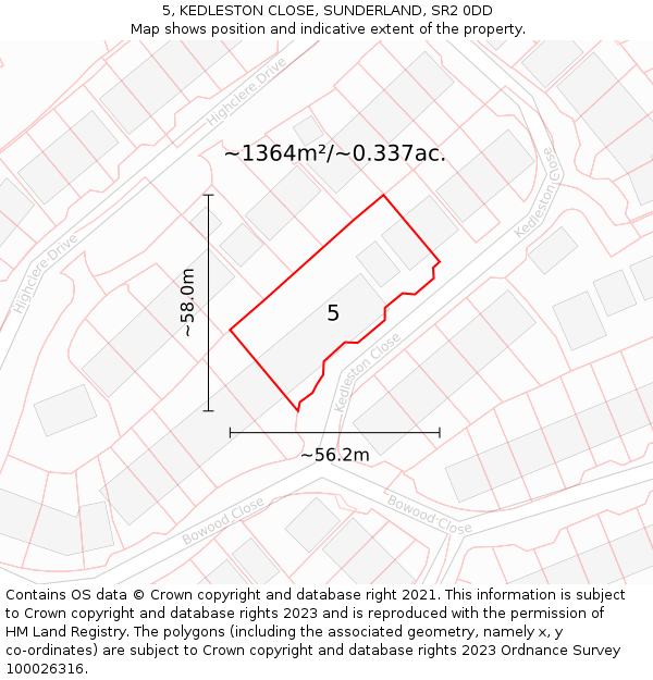 5, KEDLESTON CLOSE, SUNDERLAND, SR2 0DD: Plot and title map