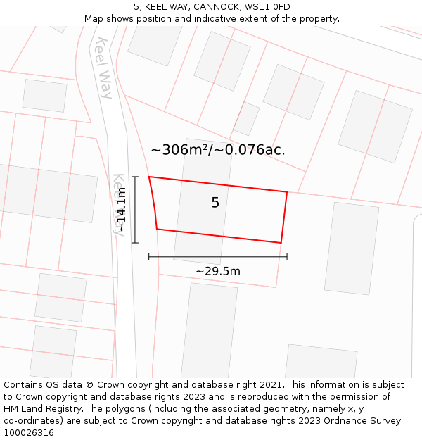 5, KEEL WAY, CANNOCK, WS11 0FD: Plot and title map