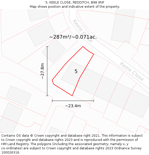 5, KEELE CLOSE, REDDITCH, B98 9NF: Plot and title map