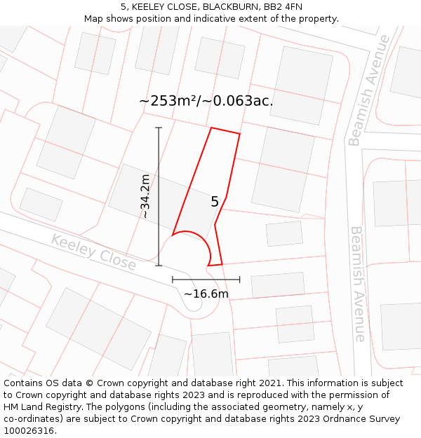 5, KEELEY CLOSE, BLACKBURN, BB2 4FN: Plot and title map