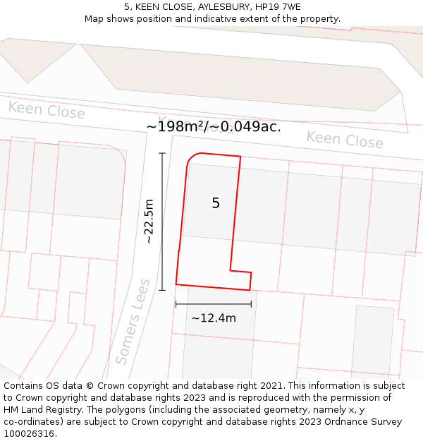 5, KEEN CLOSE, AYLESBURY, HP19 7WE: Plot and title map