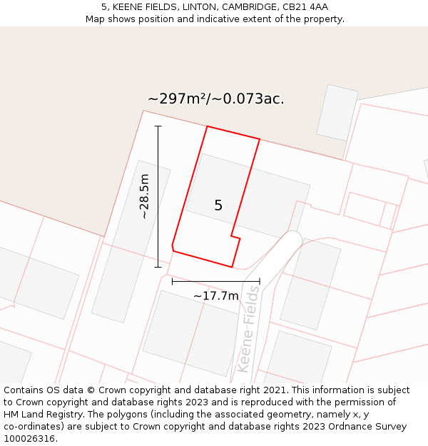 5, KEENE FIELDS, LINTON, CAMBRIDGE, CB21 4AA: Plot and title map