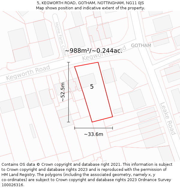 5, KEGWORTH ROAD, GOTHAM, NOTTINGHAM, NG11 0JS: Plot and title map