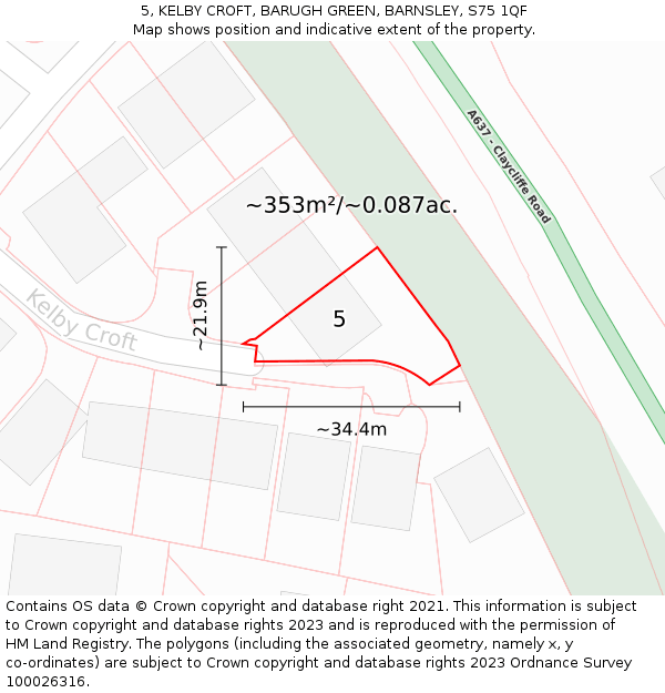 5, KELBY CROFT, BARUGH GREEN, BARNSLEY, S75 1QF: Plot and title map