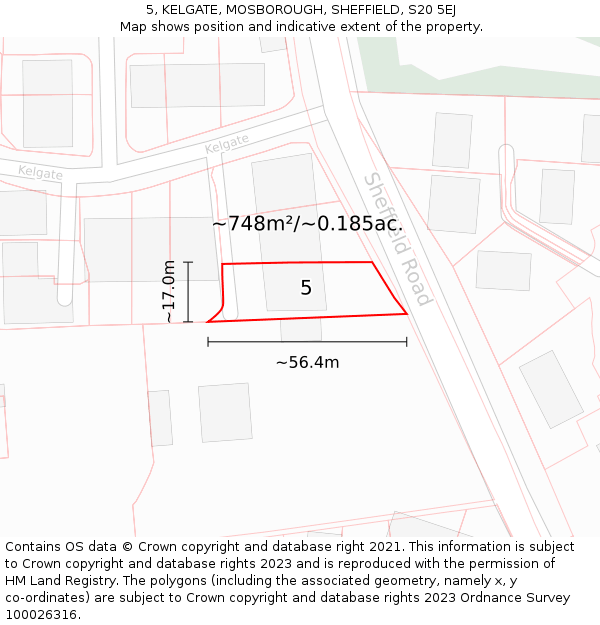 5, KELGATE, MOSBOROUGH, SHEFFIELD, S20 5EJ: Plot and title map