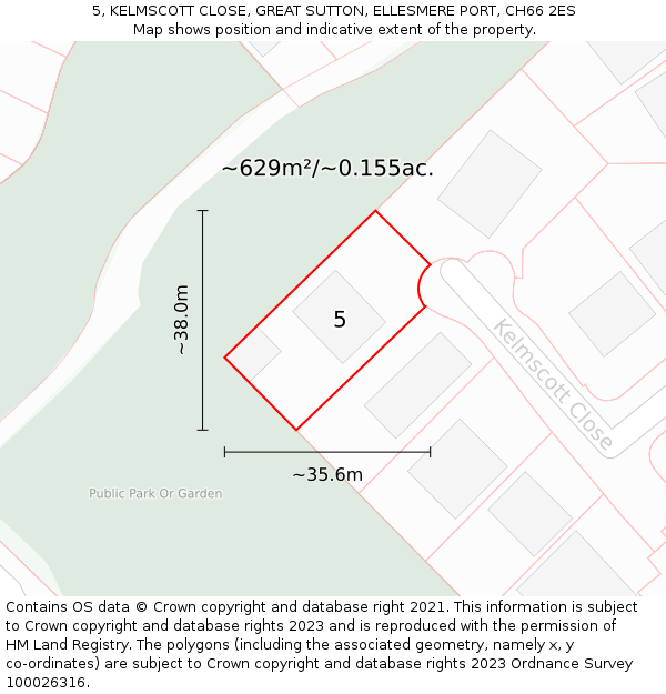 5, KELMSCOTT CLOSE, GREAT SUTTON, ELLESMERE PORT, CH66 2ES: Plot and title map