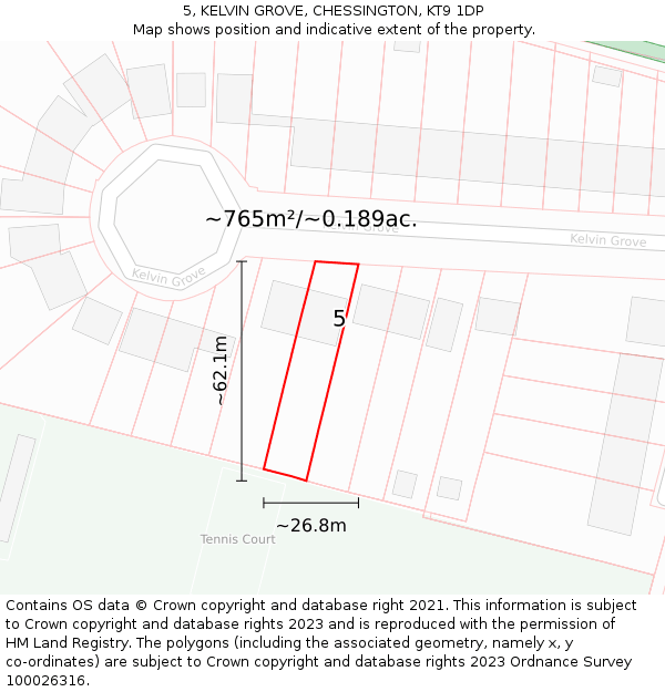 5, KELVIN GROVE, CHESSINGTON, KT9 1DP: Plot and title map