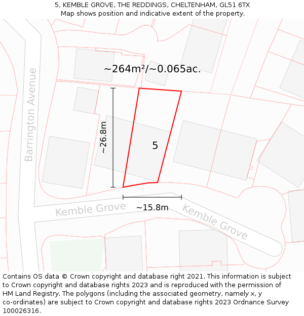 5, KEMBLE GROVE, THE REDDINGS, CHELTENHAM, GL51 6TX: Plot and title map