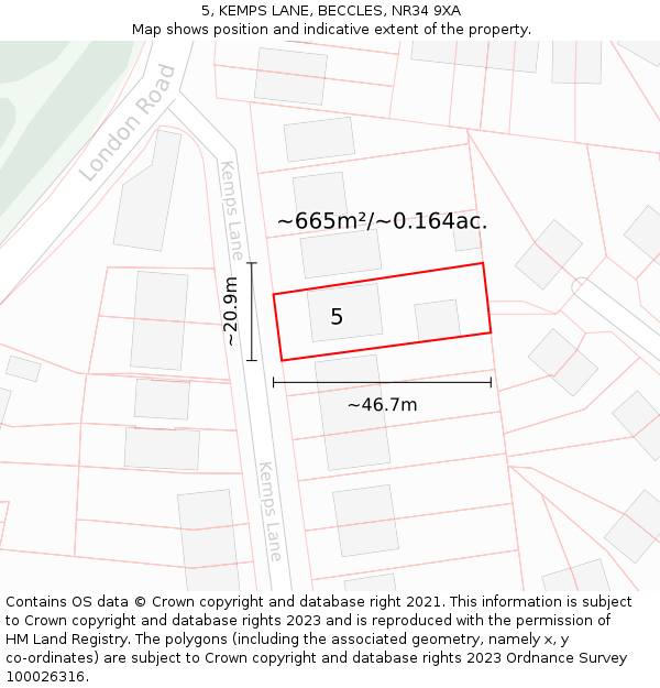 5, KEMPS LANE, BECCLES, NR34 9XA: Plot and title map