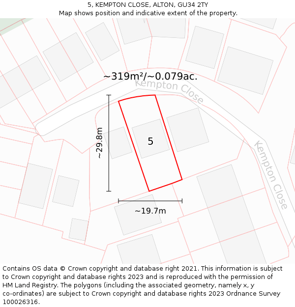 5, KEMPTON CLOSE, ALTON, GU34 2TY: Plot and title map