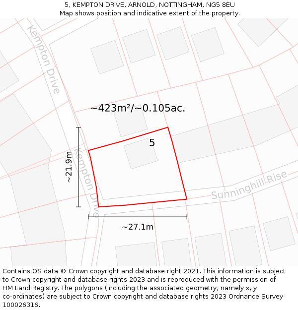 5, KEMPTON DRIVE, ARNOLD, NOTTINGHAM, NG5 8EU: Plot and title map