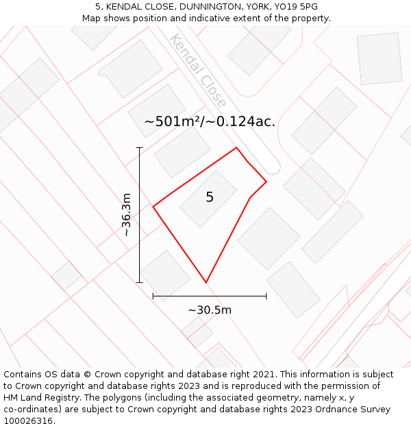 5, KENDAL CLOSE, DUNNINGTON, YORK, YO19 5PG: Plot and title map