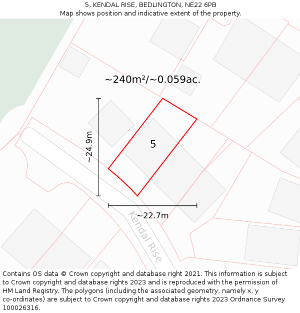 5, KENDAL RISE, BEDLINGTON, NE22 6PB: Plot and title map