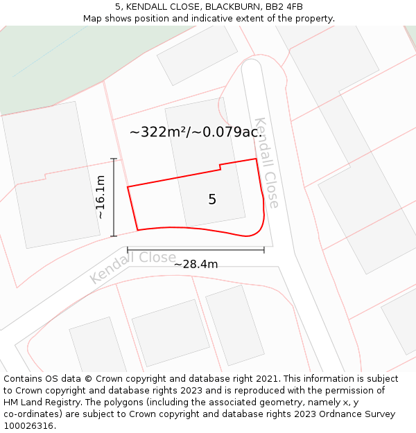 5, KENDALL CLOSE, BLACKBURN, BB2 4FB: Plot and title map