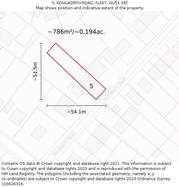 5, KENILWORTH ROAD, FLEET, GU51 3AT: Plot and title map