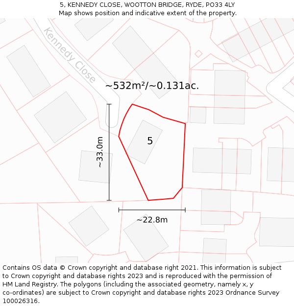 5, KENNEDY CLOSE, WOOTTON BRIDGE, RYDE, PO33 4LY: Plot and title map