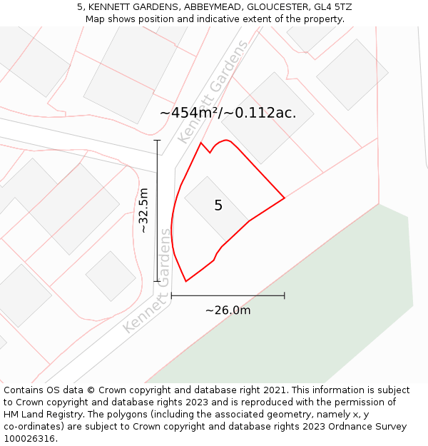 5, KENNETT GARDENS, ABBEYMEAD, GLOUCESTER, GL4 5TZ: Plot and title map