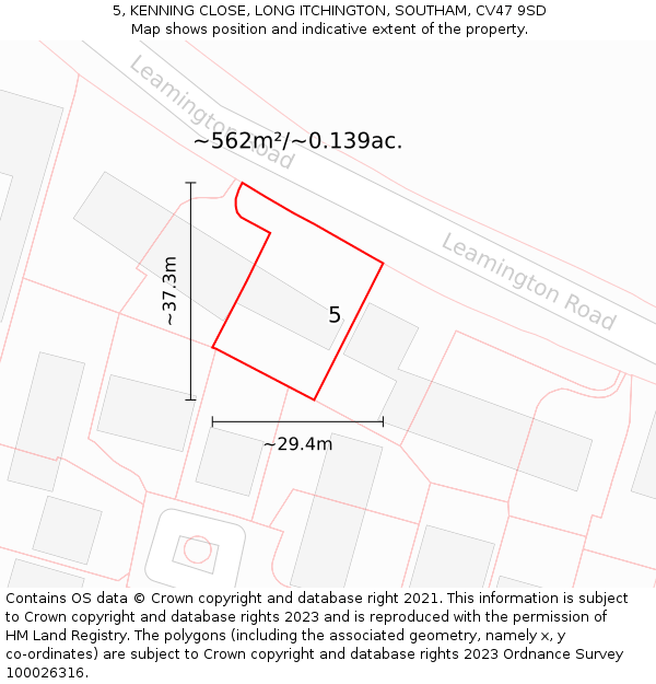 5, KENNING CLOSE, LONG ITCHINGTON, SOUTHAM, CV47 9SD: Plot and title map