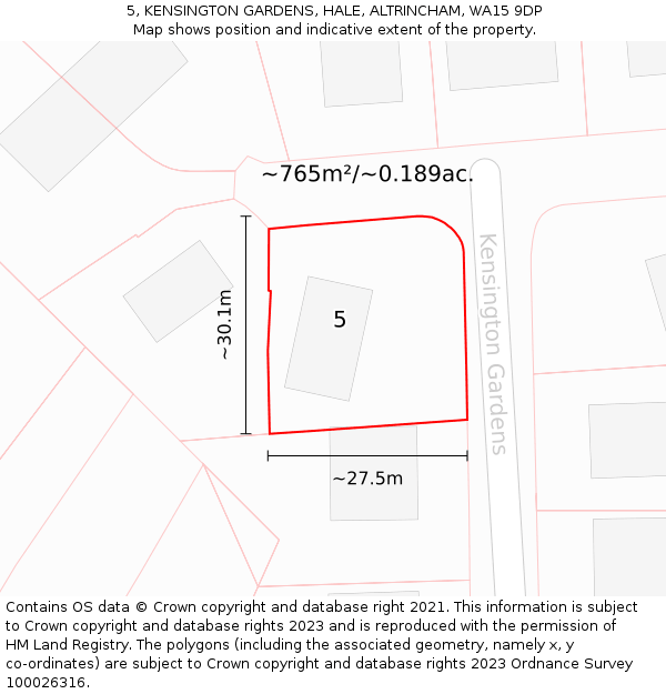 5, KENSINGTON GARDENS, HALE, ALTRINCHAM, WA15 9DP: Plot and title map