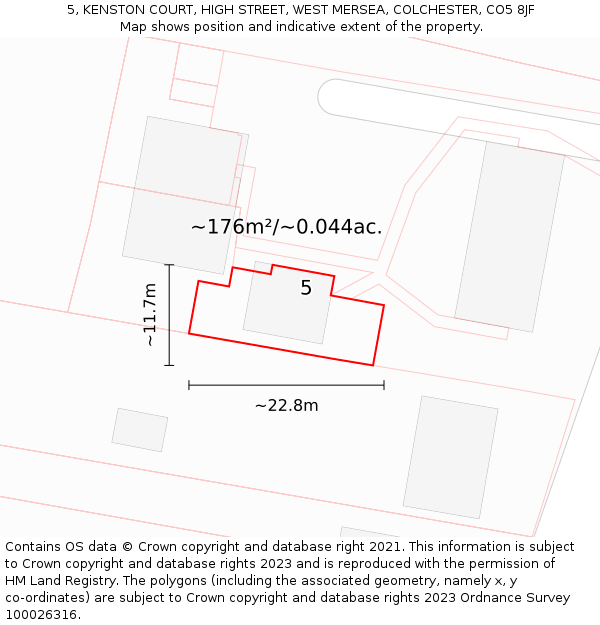 5, KENSTON COURT, HIGH STREET, WEST MERSEA, COLCHESTER, CO5 8JF: Plot and title map