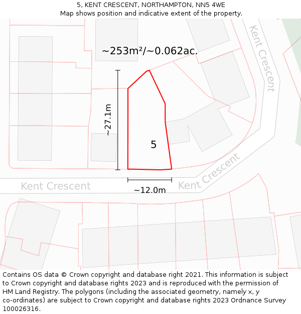 5, KENT CRESCENT, NORTHAMPTON, NN5 4WE: Plot and title map