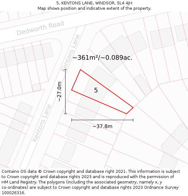 5, KENTONS LANE, WINDSOR, SL4 4JH: Plot and title map