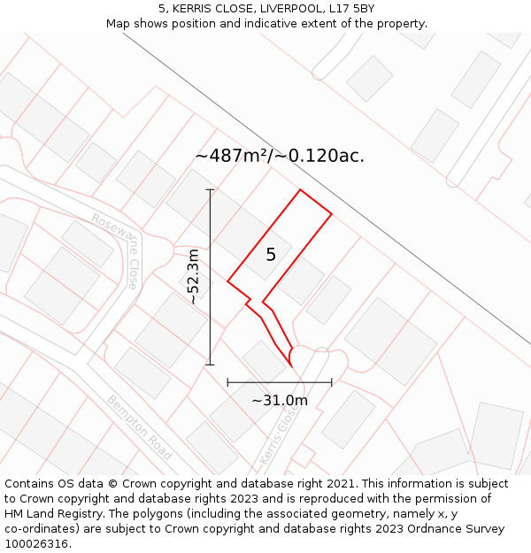 5, KERRIS CLOSE, LIVERPOOL, L17 5BY: Plot and title map