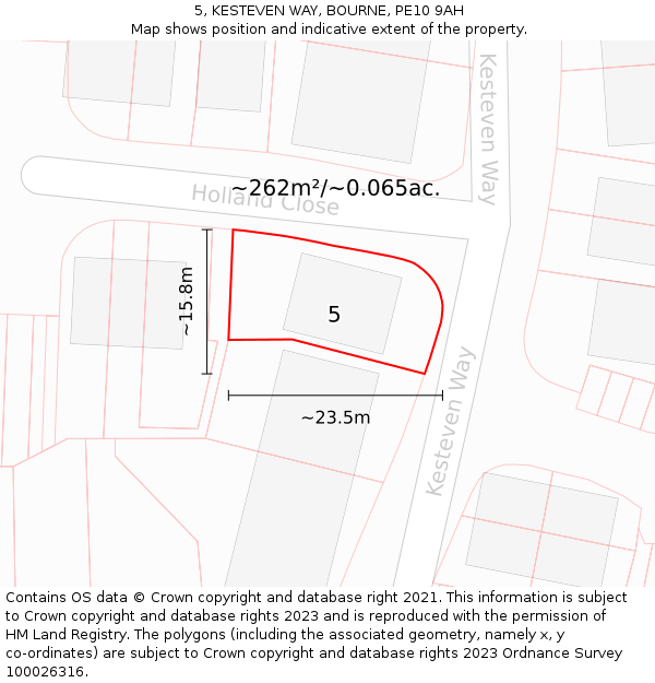 5, KESTEVEN WAY, BOURNE, PE10 9AH: Plot and title map