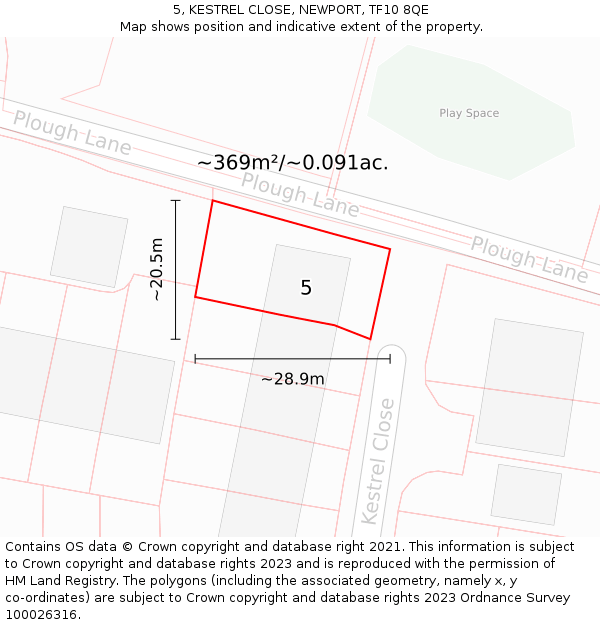 5, KESTREL CLOSE, NEWPORT, TF10 8QE: Plot and title map