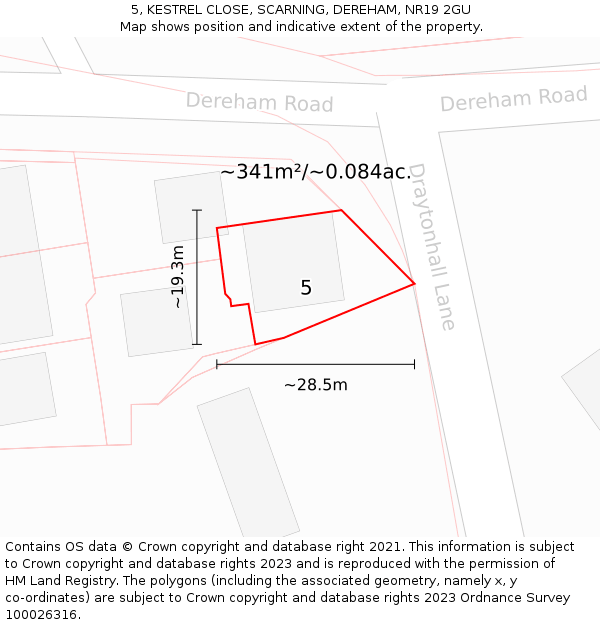 5, KESTREL CLOSE, SCARNING, DEREHAM, NR19 2GU: Plot and title map