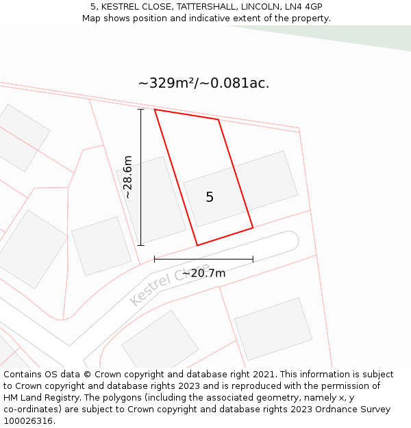 5, KESTREL CLOSE, TATTERSHALL, LINCOLN, LN4 4GP: Plot and title map